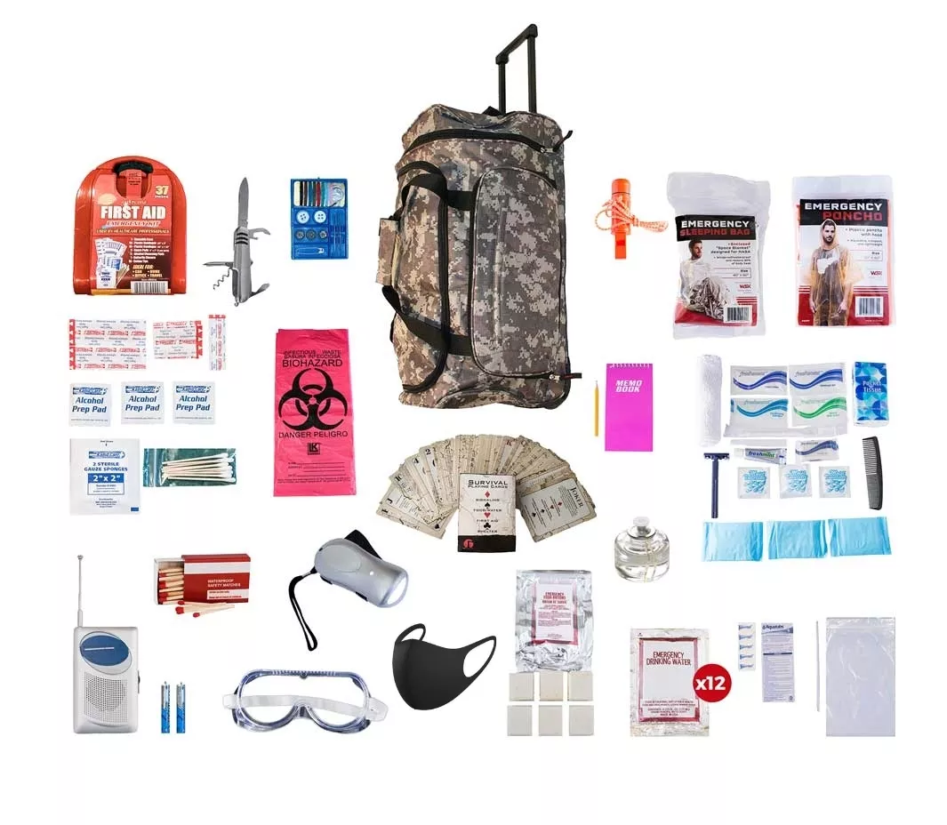1 Person Deluxe Survival Kit (72+ Hours) SKXK||CAMO Wheel Bag