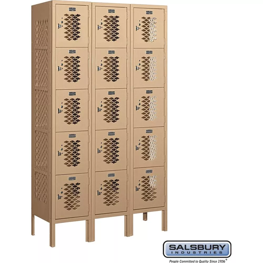 12″ Wide Five Tier Box Style Vented Metal Locker – 3 Wide – 5 Feet High – 12″ Deep by Salsbury