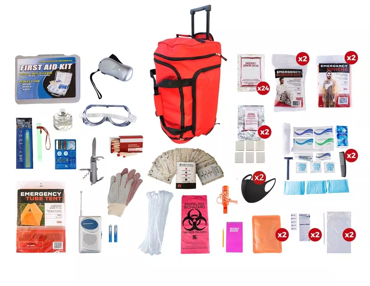 2 Person Elite Survival Kit (72+ Hours) SKT2||RED Wheel Bag