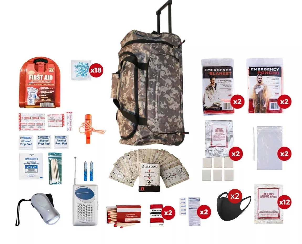 2 Person Survival Kit (72+ Hours) SKG2||CAMO Wheel Bag