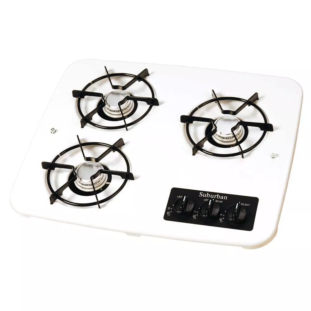 3 Burner Drop-In Cooktop, White top