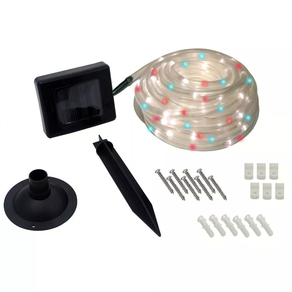 50 LED Red, White & Blue Solar Rope Light, 23'