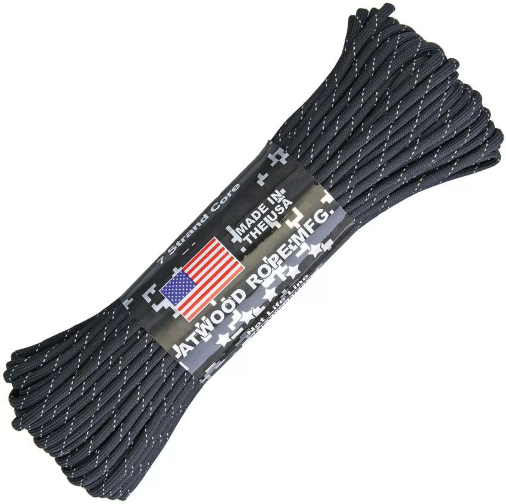 550 Paracord – Black w/Reflective Tracer 100ft