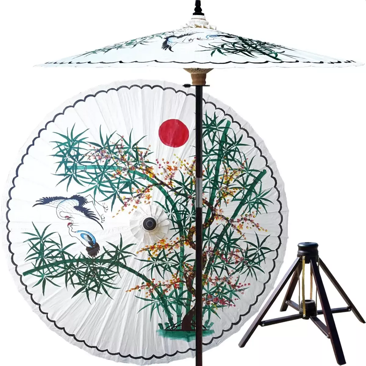 7ft Oriental Umbrella- Asian Splendor -White