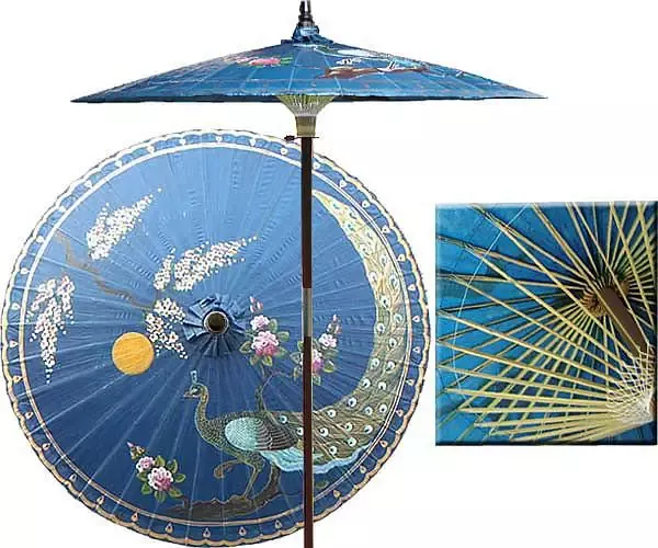 7ft Oriental Umbrella- Royal Peacock- Blue