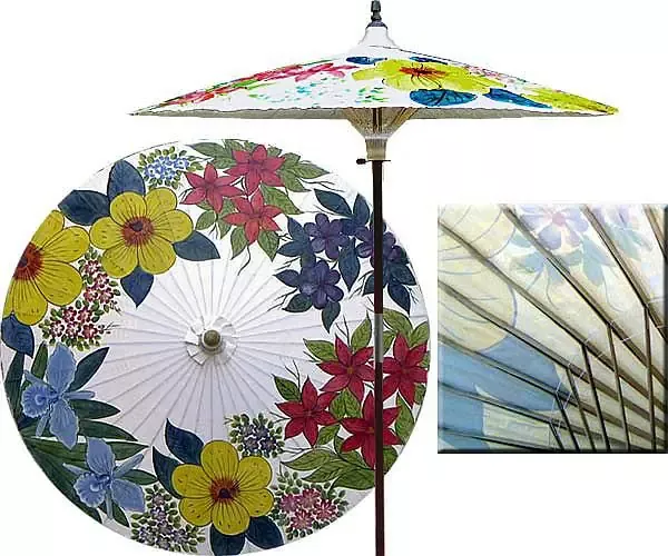 7ft Oriental Umbrella- Wildflowers- Lily White