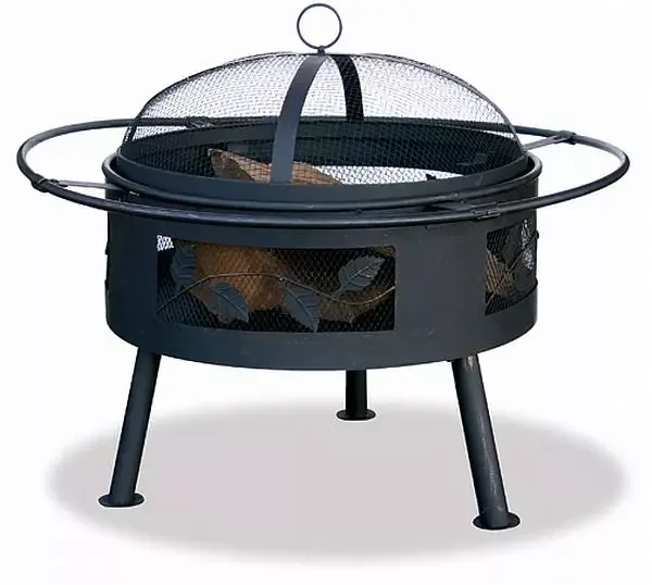 Aged Bronze Outdoor Fire Bowl with Leaf Design
