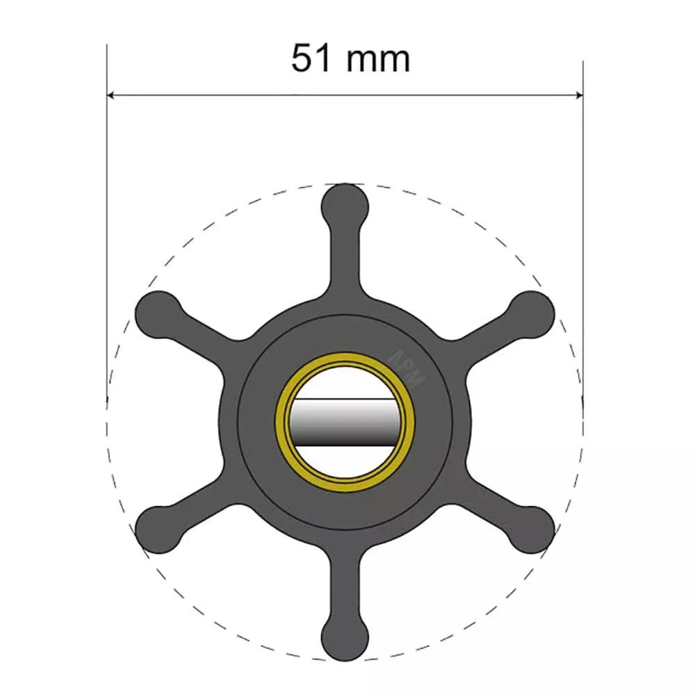 Albin Pump Premium Impeller Kit - 51 x 22 x 12mm - 6 Blade - Pin Insert - 06-01-005