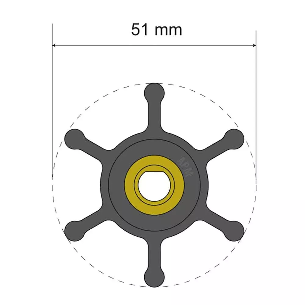Albin Pump Premium Impeller Kit - 51 x 8 x 22mm - 6 Blade - Single Flat Insert - 06-01-008