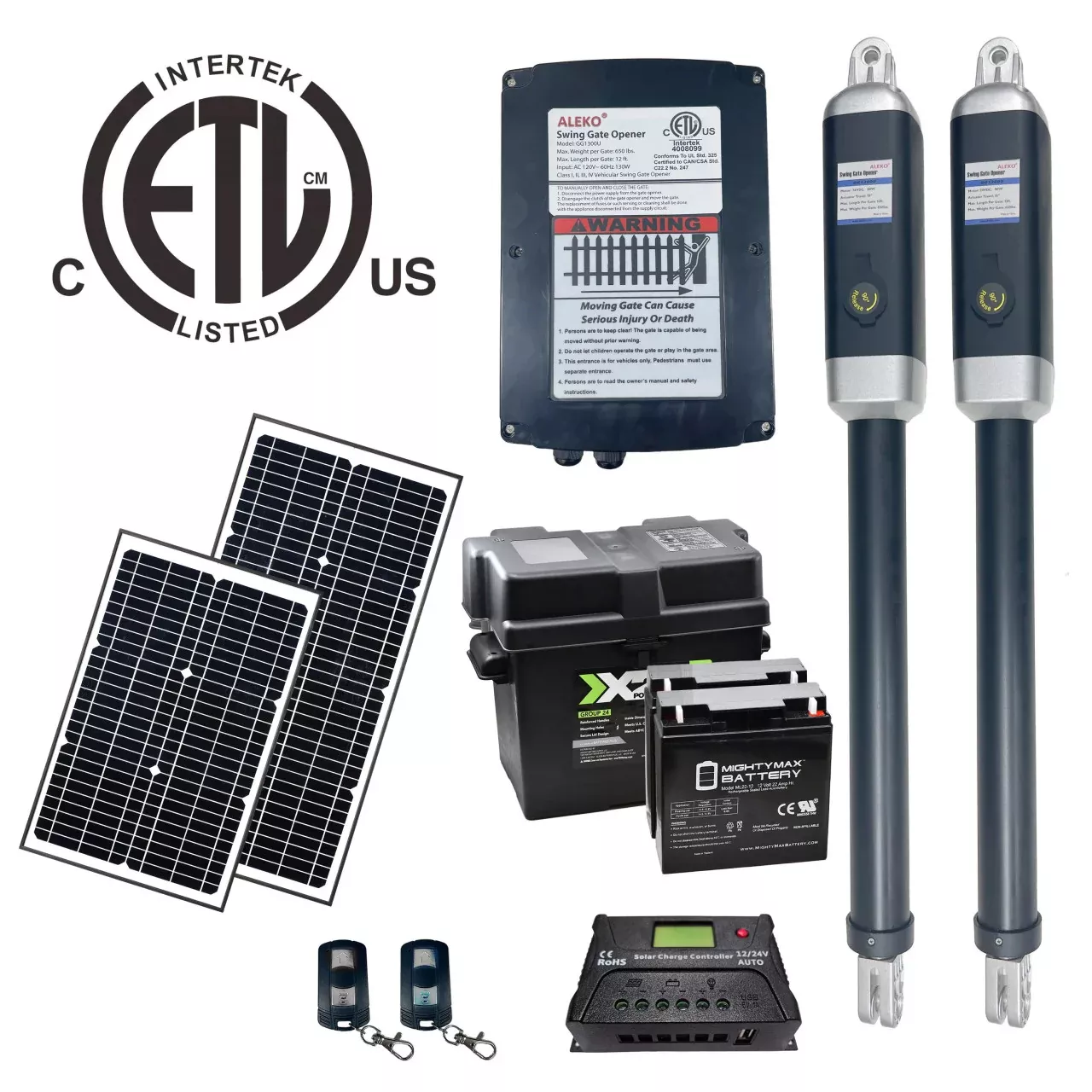 Aleko Dual Swing Gate Operator - GG900U AC/DC - ETL Listed - Solar Kit 50W