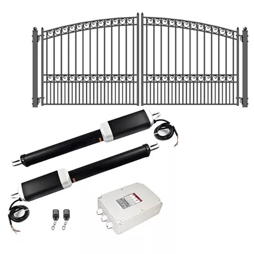 Aleko Steel Dual Swing Driveway Gate and Gate Operator Bundle – PARIS Style with GG1300 AC/DC – 14 x 6 Feet