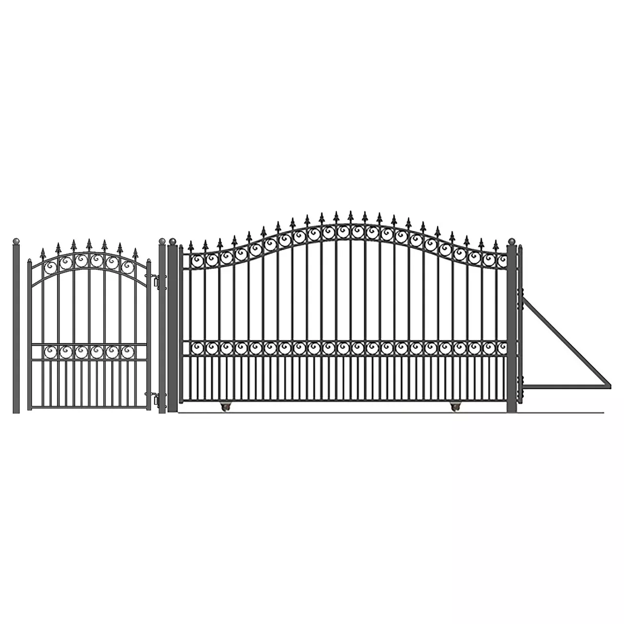 Aleko Steel Sliding Driveway Gate – 16 ft with Pedestrian Gate – 5 ft – LONDON Style