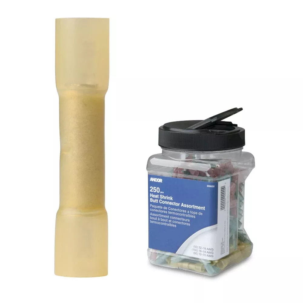 Ancor 12-10 AWG Heat Shrink Butt Connector – 250-Pieces – Jar