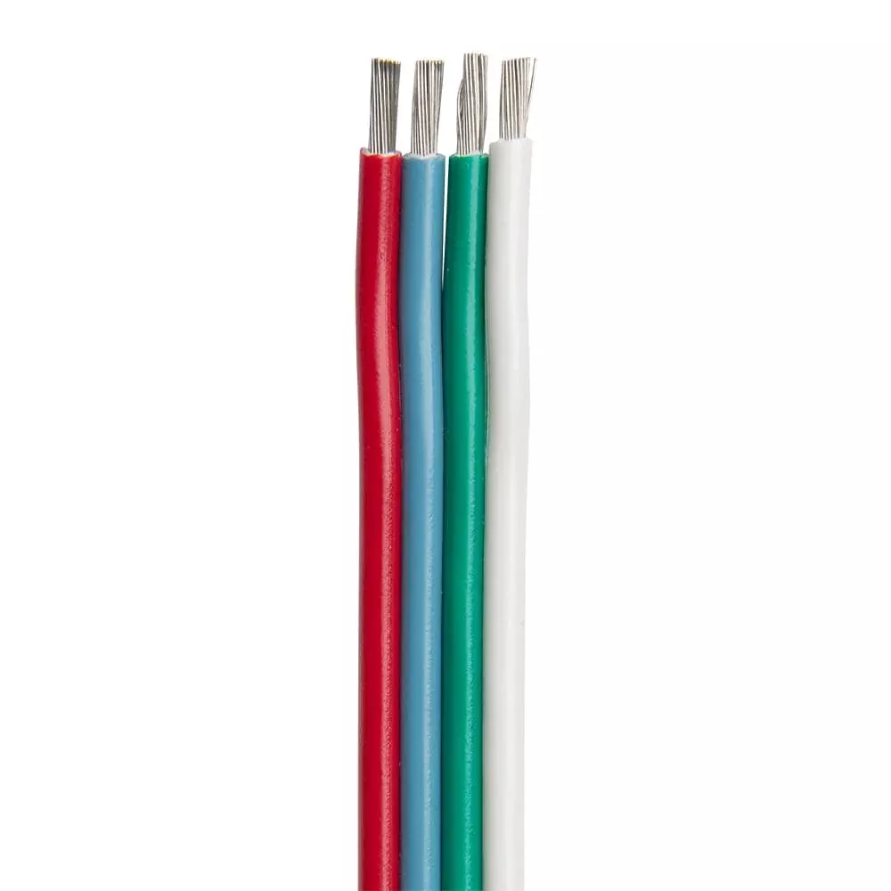 Ancor Flat Ribbon Bonded RGB Cable 14/4 AWG – Red, Light Blue, Green & White – 100′