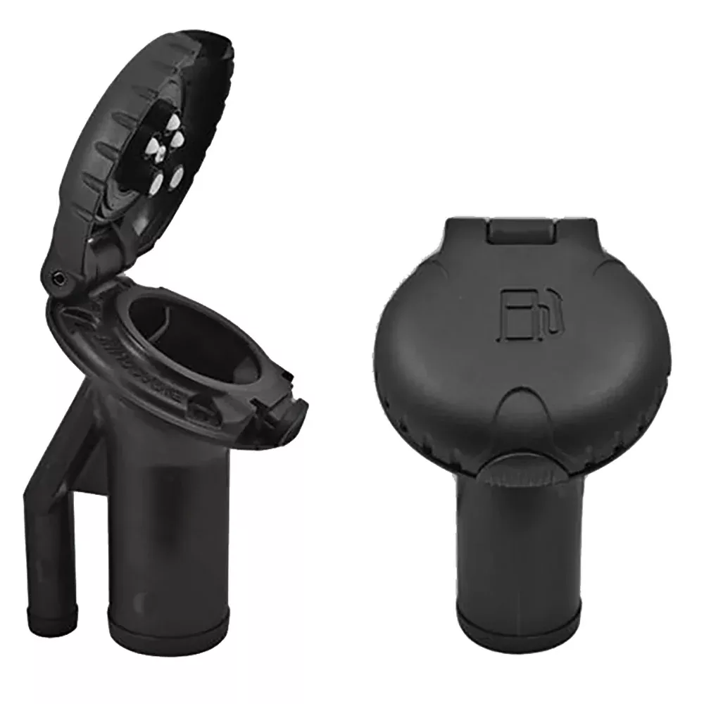 Attwood Deck Fill f/Pressure Relief Systems – Angled BodyScalloped Black Plastic Cap