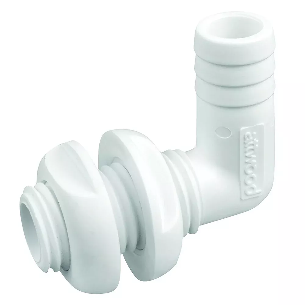 Attwood White Plastic 90 Degree Thru-Hull Connector – 3/4 Inner Diameter