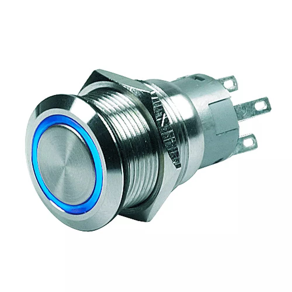 BEP Push Button Switch – 24V Latching On/Off – Blue LED [80-511-0007-01]