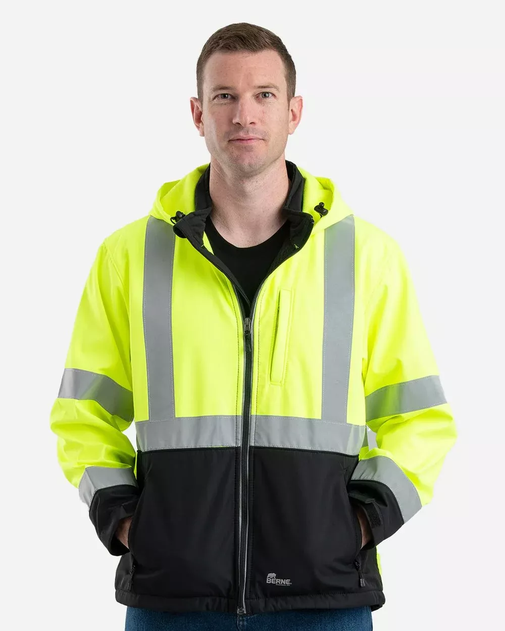 Berne Apparel Men’s Hi-Vis Class 3 Hooded Soft Shell Jacket