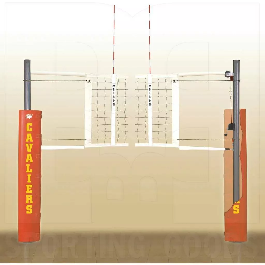 Bison 3.5" Hybrid Volleyball System with Poles, Net, Antennas and Pads