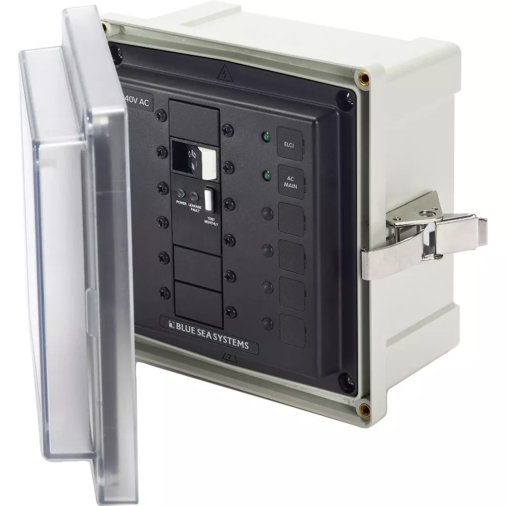 Blue Sea 3120 – SMS Panel Enclosure w/ELCI Main (50A) and 2 Blanks – 240V