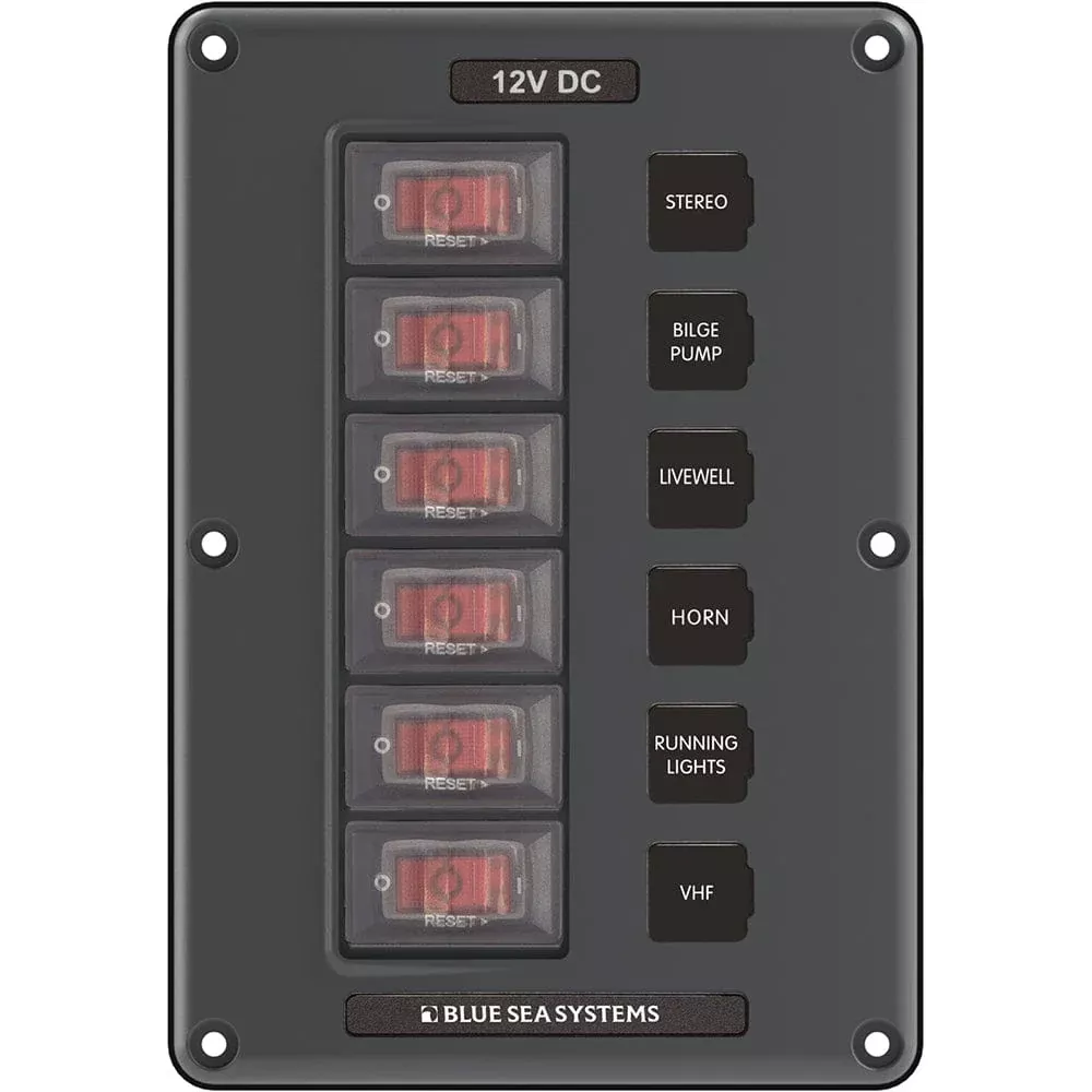 Blue Sea 4322 Circuit Breaker Switch Panel 6 Position – Gray