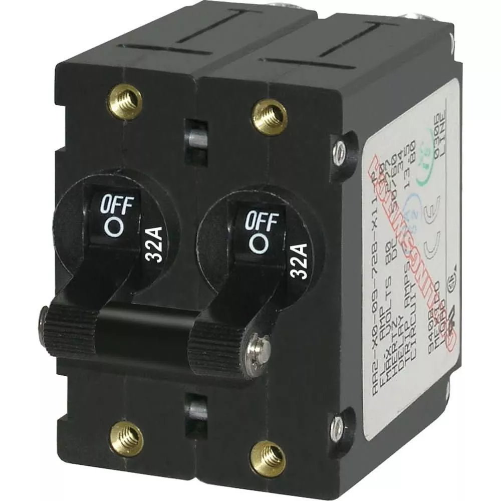 Blue Sea 7349 A-Series Double Pole Toggle – 32A – Black [7349]