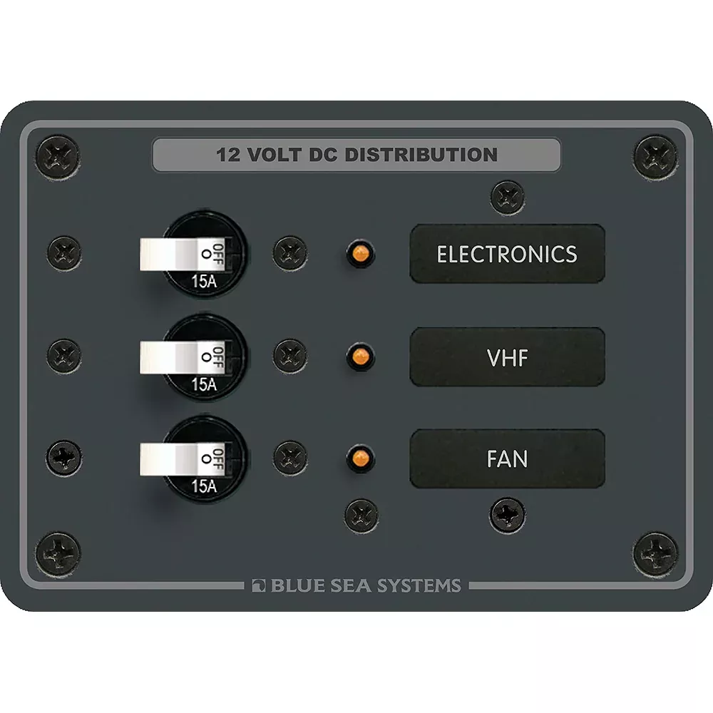 Blue Sea 8025 DC 3 Position Breaker Panel – White Switches [8025]