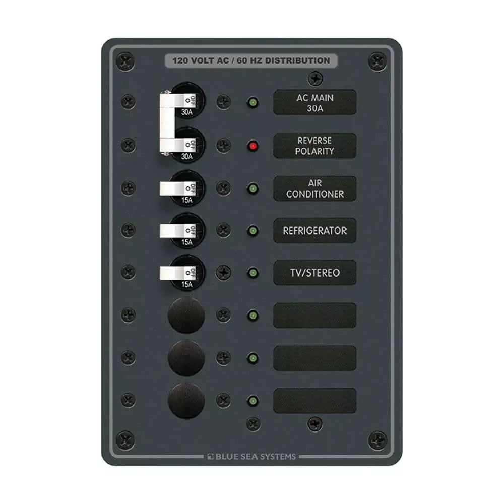 Blue Sea 8027 AC Main +6 Position Breaker Panel – White Switches [8027]