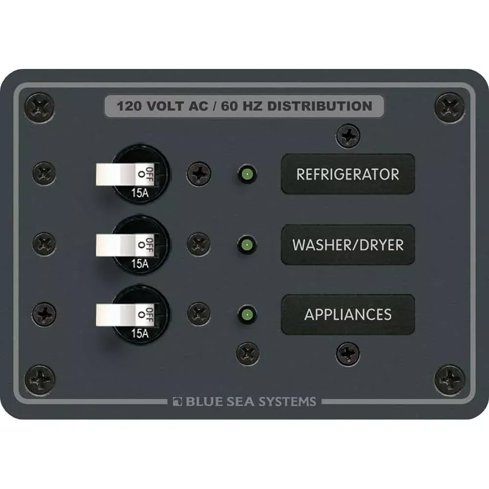 Blue Sea 8058 AC 3 Position Toggle Circuit Breaker Panel – White Switches [8058]