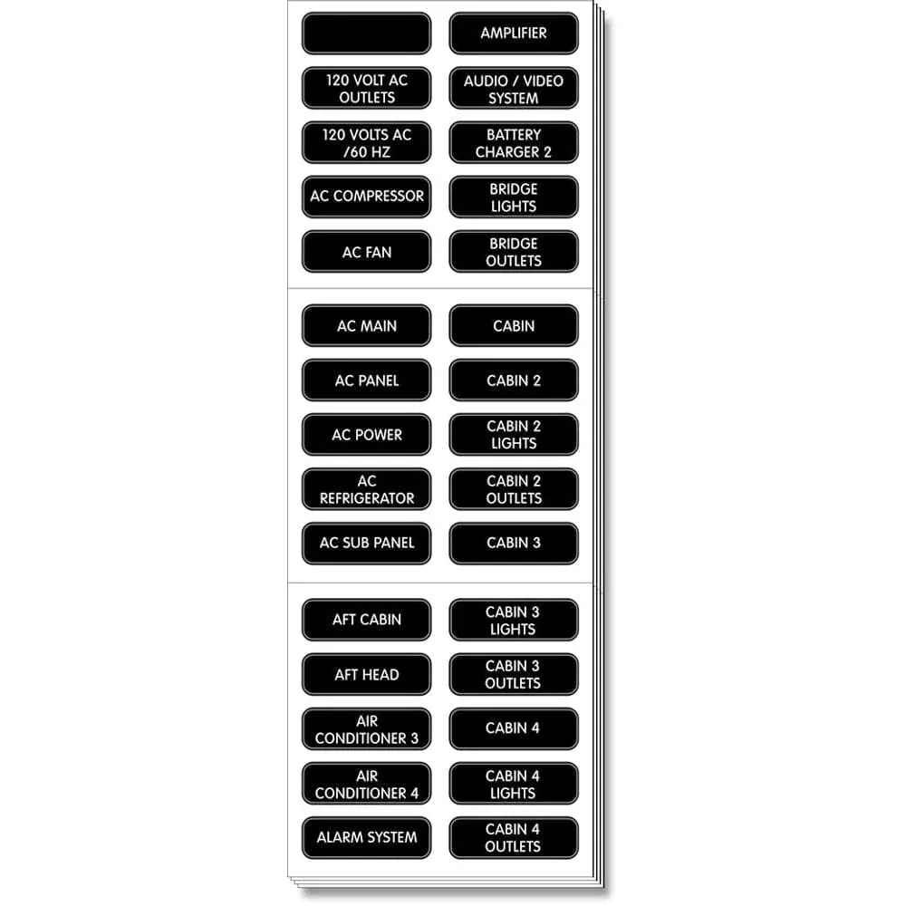 Blue Sea 8067 AC Panel Extended 120 Label Set