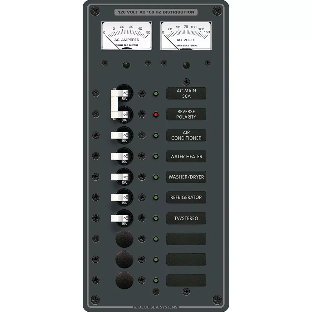 Blue Sea 8074 AC Main +8 Positions Toggle Circuit Breaker Panel – White Switches [8074]