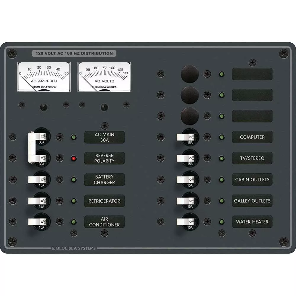Blue Sea 8076 AC Main +11 Positions Toggle Circuit Breaker Panel – White Switches [8076]