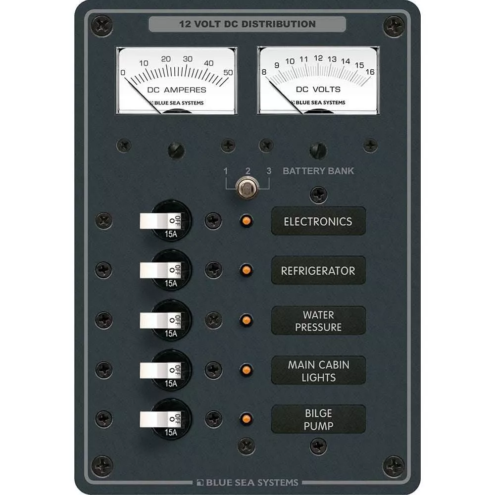 Blue Sea 8081 DC 5 Position Toggle Branch Circuit Breaker Panel – White Switches [8081]