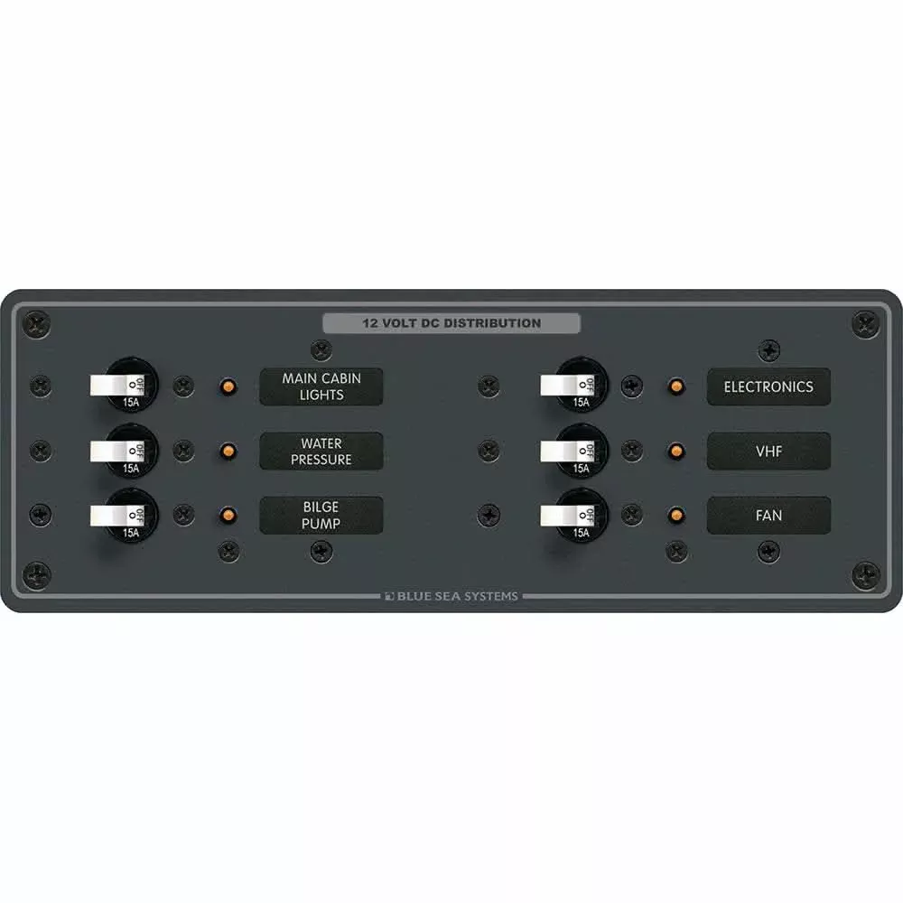 Blue Sea 8096 DC 6 Position Toggle Branch Circuit Breaker Panel – White Switches | 8096