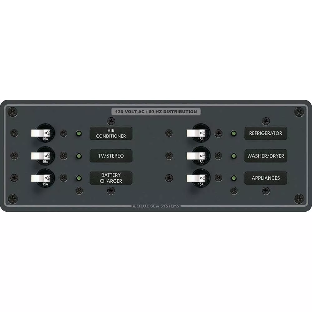 Blue Sea 8097 AC 6 Position Toggle Circuit Breaker Panel – White Switches [8097]
