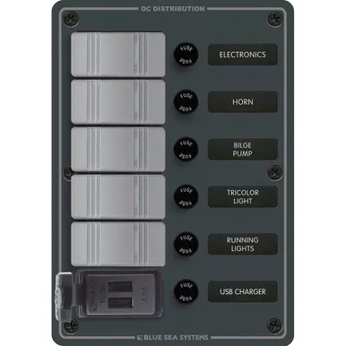 Blue Sea 8121 5-Position Contura Panel, Dual USB