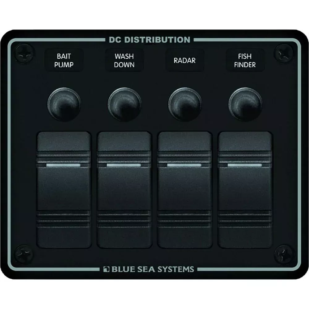 Blue Sea 8372 Water Resistant 4 Position – Black – Horizontal Mount Panel | 8372