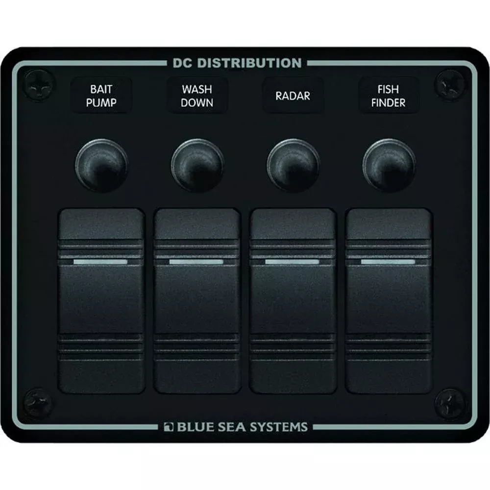 Blue Sea 8372 Water Resistant 4 Position - Black - Horizontal Mount Panel