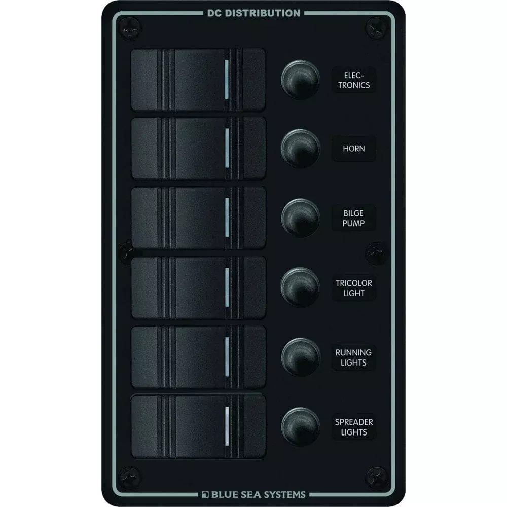 Blue Sea 8373 Water Resistant 6 Position – Black – Vertical Mount Panel