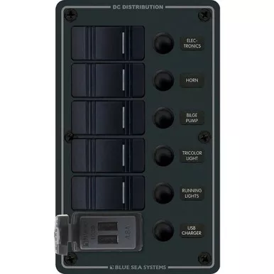 Blue Sea 8521 5-Position Contura Panel, Dual USB