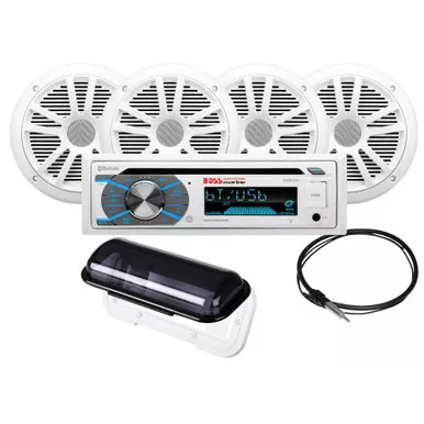 Boss Audio Marine Stereo and 4 White Speaker Kit