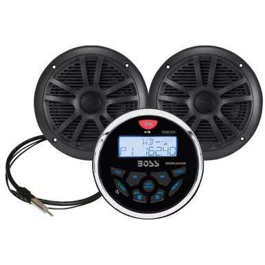Boss Audio Marine Stereo and Black Speaker Kit