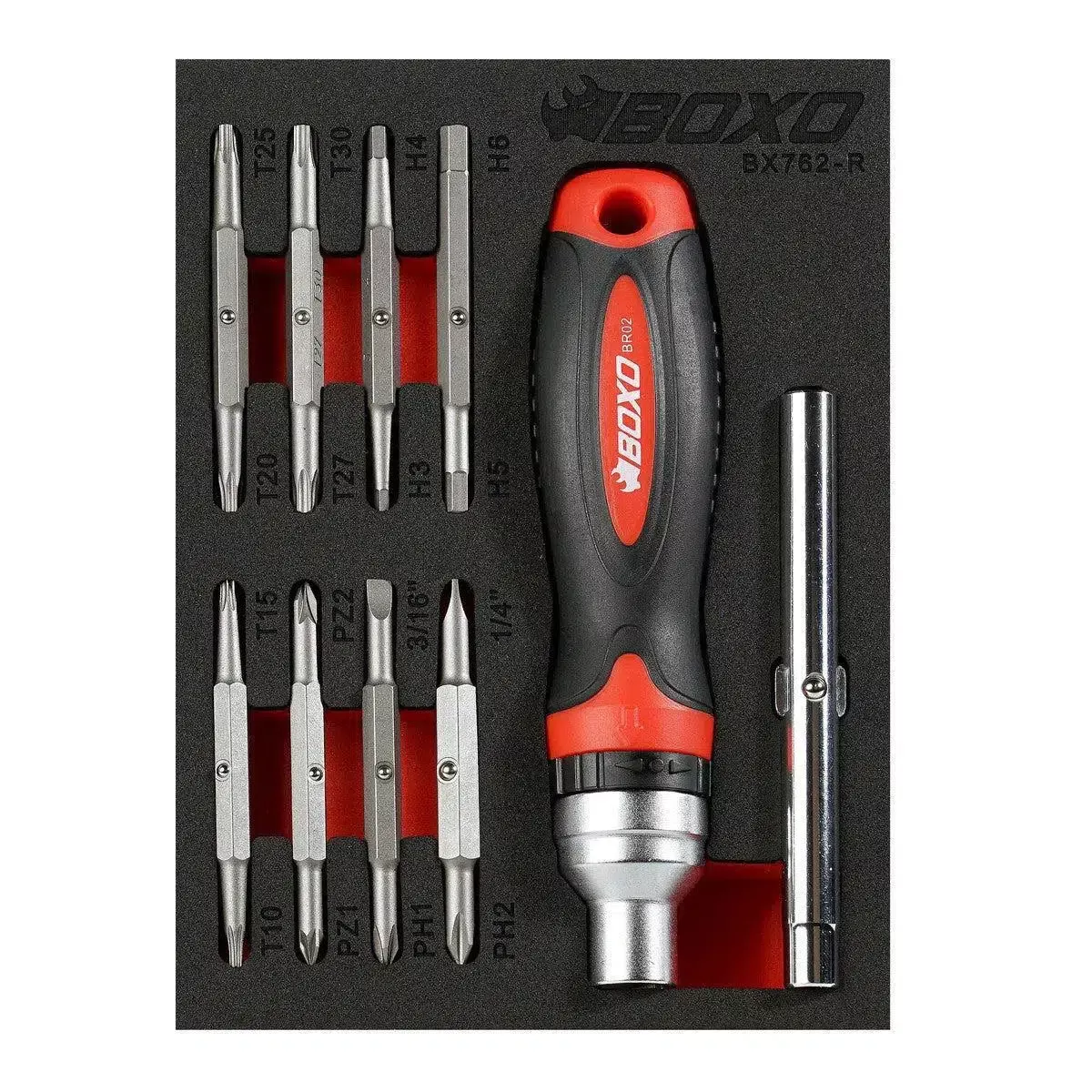Boxo 10-Piece Ratcheting Screwdriver Set | 1/9th EVA Foam