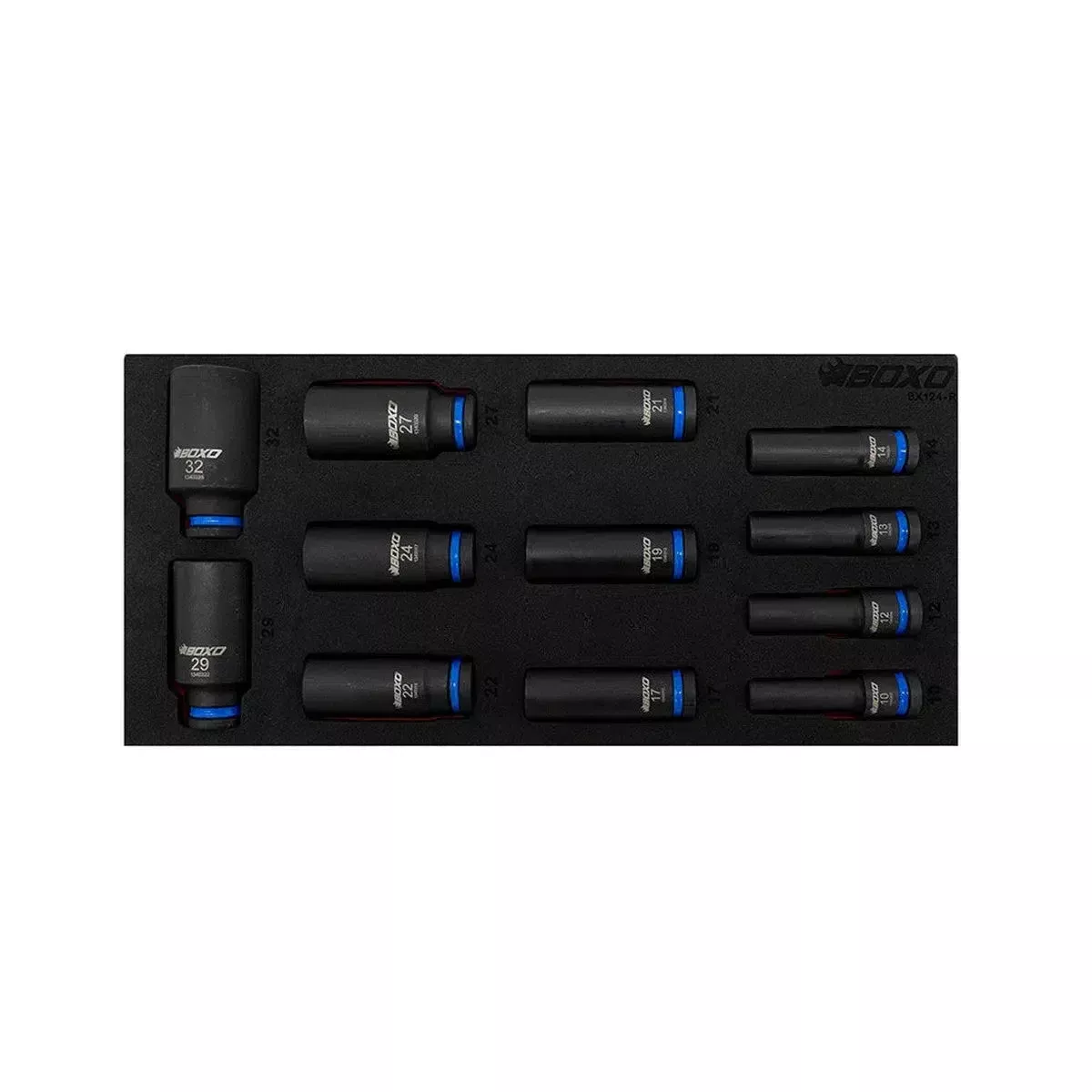 Boxo 12-Piece 1/2″ Drive 6-Point Deep Impact Socket Set | 1/3rd EVA Foam