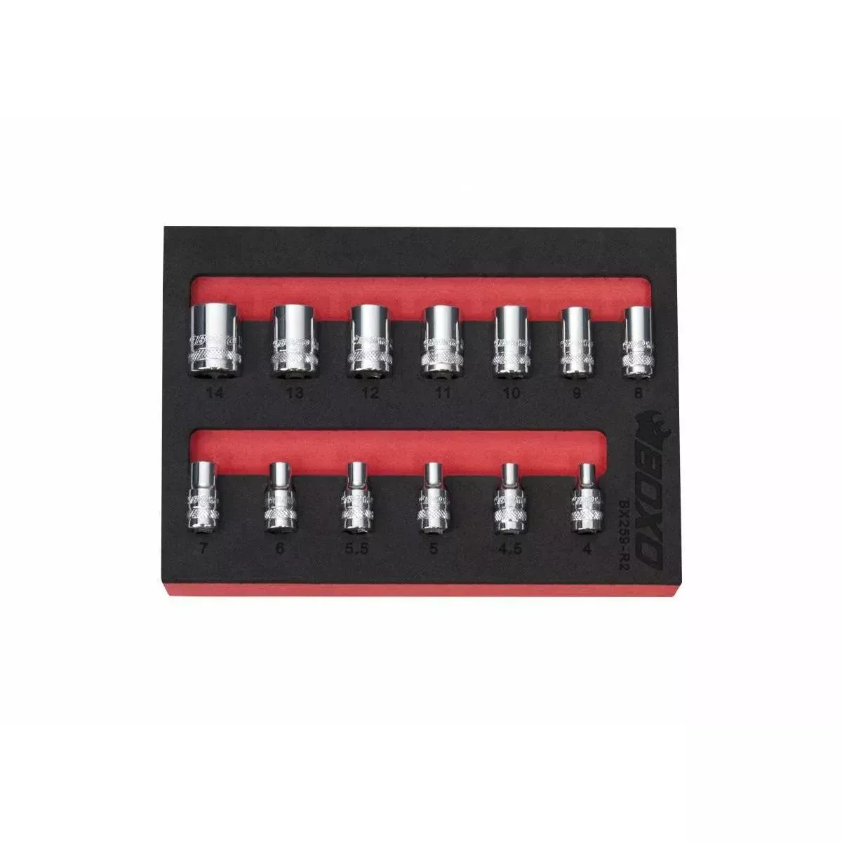 Boxo 13 Pc 1/4″ Drive Metric Standard Length 6 Pt Chrome Socket Set | 1/9th EVA Foam