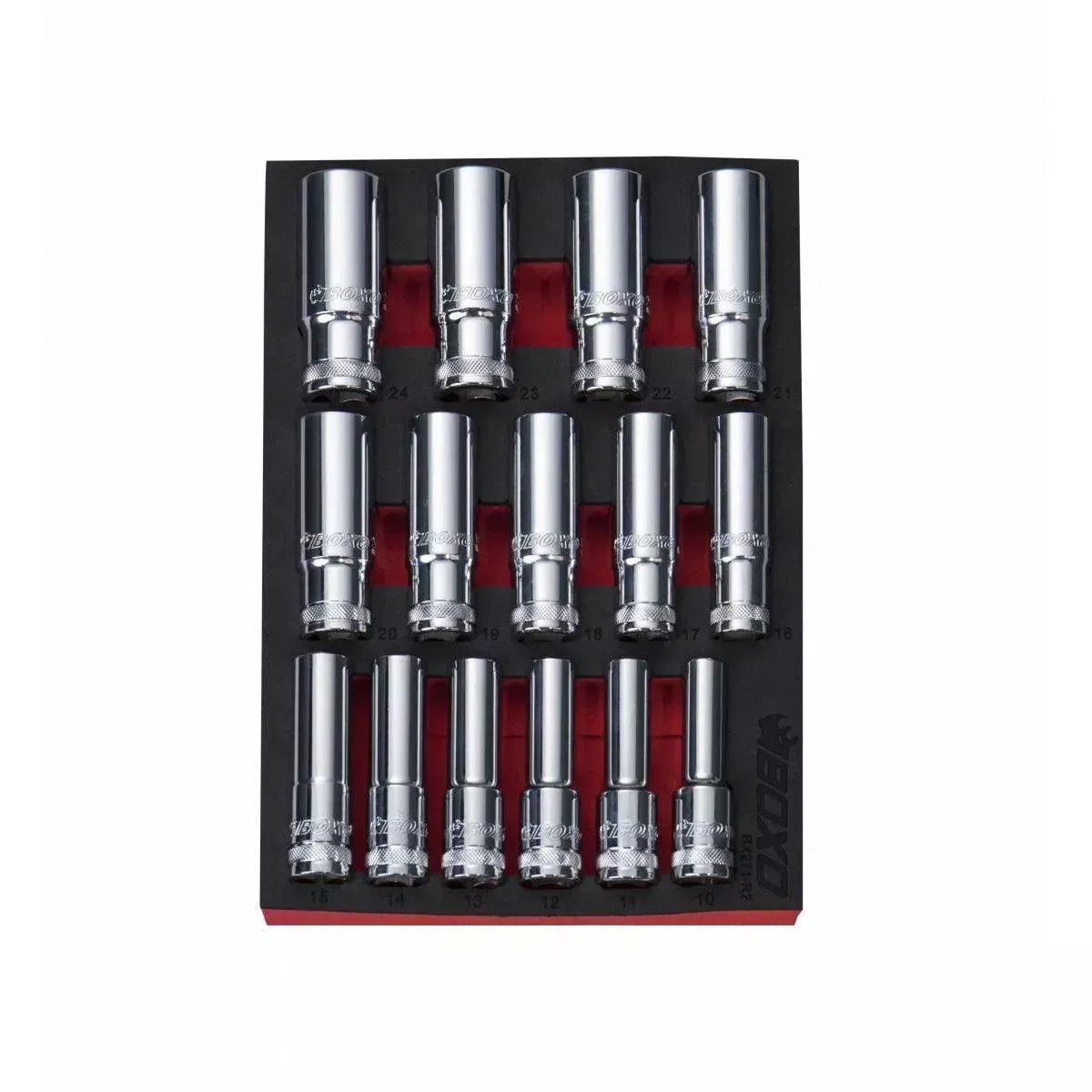 Boxo 15-Piece 1/2″ Dr Metric Deep 12-Point Chrome Socket Set | 2/9th EVA Foam