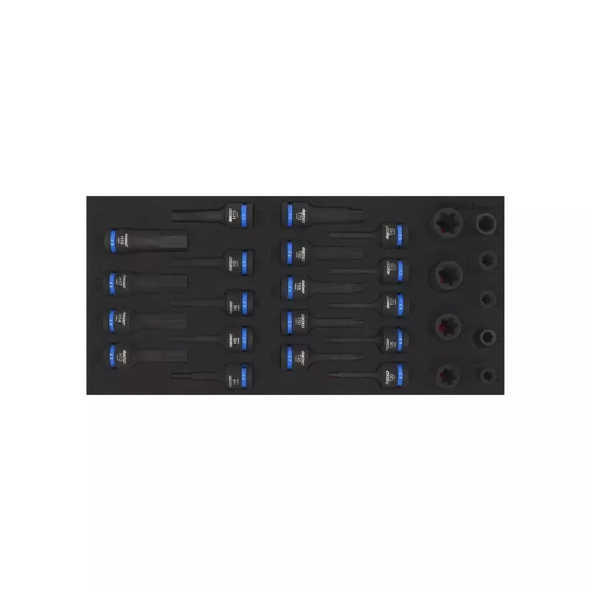 Boxo 28-Piece 1/2″ Drive Impact E-Torx, Torx, and Hex Socket Set | 1/3 Drawer EVA Foam