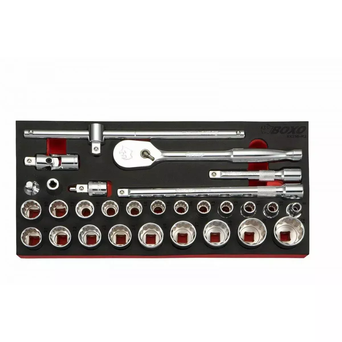 Boxo 29-Piece 1/2″ Drive Metric Socket Set | 1/3rd EVA Foam
