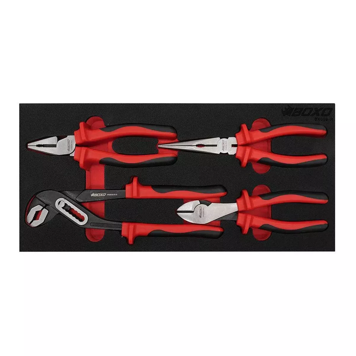 Boxo 4-Piece Plier Set, 7″ Diagonal Side Cutter, 8″ Long Needle Nose Plier, 7″ Lineman’s Plier, 10″ Groove, Joint Plier | 1/3rd EVA Foam