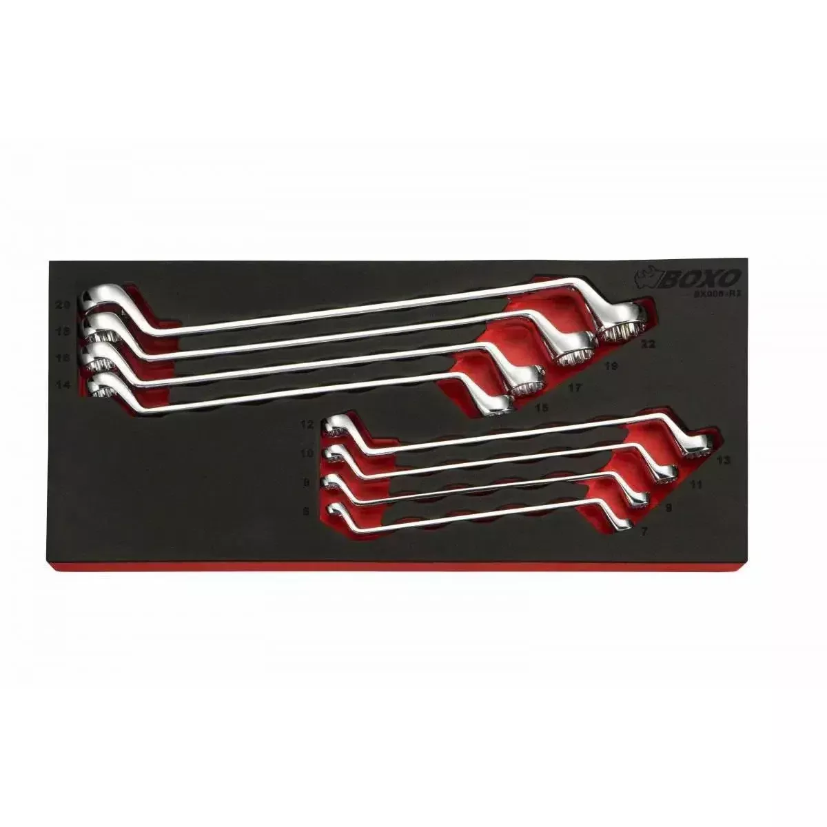 Boxo 8-Piece Metric 75° Offset Double Box End Wrench Set | 1/3rd EVA Foam